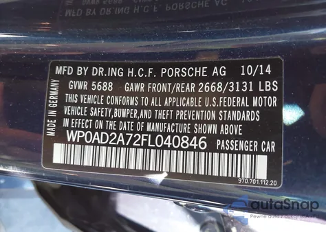 2015 Porsche Panamera E-Hybrid S from USA, damaged, VIN WP0AD2A72FL040846